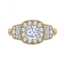 Shah Luxury 14K Yellow Gold Cushion Diamond Halo Vintage Engagement Ring (Semi-Mount)