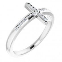 14K White 1/10 CTW Diamond Sideways Cross Ring