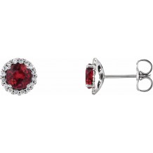 14K White Ruby & 1/6 CTW Diamond Earrings