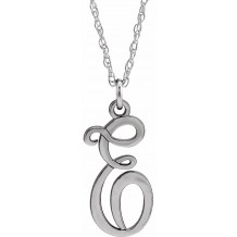 14K White Script Initial E 16-18 Necklace