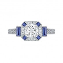 Shah Luxury 14K White Gold Round Diamond and Sapphire Engagement Ring (Semi-Mount)