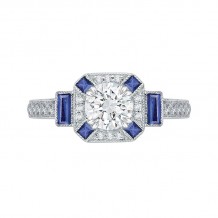 Shah Luxury 14K White Gold Round Diamond and Sapphire Engagement Ring (Semi-Mount)