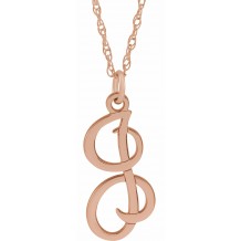 14K Rose Script Initial I 16-18 Necklace