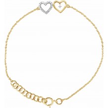 10K Yellow .07 CTW Diamond Double Heart 7 Bracelet