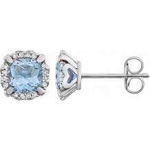 14K White Sky Blue Topaz & 1/10 CTW Diamond Earrings