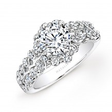 18k White Gold Double Row Shank Diamond Engagement Ring