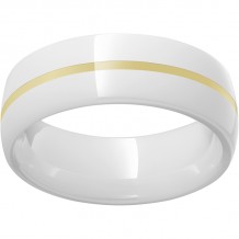 White Diamond CeramicDomed Ring with a 1mm 18K Yellow Gold Inlay