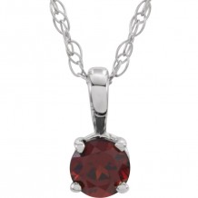 14K White 3 mm Round Mozambique Garnet Youth Birthstone 14 Necklace