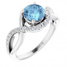 14K White 6.5 mm Round Aquamarine & 1/5 CTW Diamond Ring