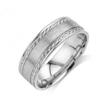 14K White Gold Comfort Feel Engraved Men's Wedding Band