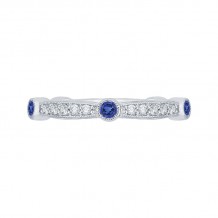 Shah Luxury 14K White Gold Round Diamond Wedding Band with Sapphire