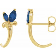 14K Yellow Blue Sapphire Floral-Inspired J-Hoop Earrings