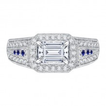 Shah Luxury 14K White Gold Emerald Diamond and Sapphire Engagement Ring (Semi-Mount)