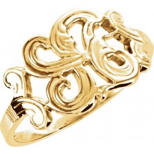 14K Yellow Script Initial A Ring