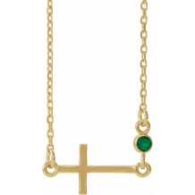 14K Yellow Emerald Sideways Cross 16-18 Necklace