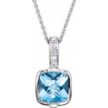 14K White Swiss Blue Topaz & .05 CTW Diamond 18 Necklace