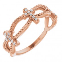 14K Rose .08 CTW Diamond Stackable Cross Ring