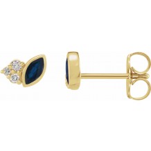 14K Yellow Blue Sapphire & .05 CTW Diamond Earrings