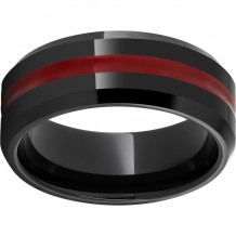 Black Diamond Ceramic Beveled Edge Band with Red Enamel Inlay