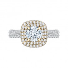 Shah Luxury 14K Two-Tone Gold Round Diamond Double Halo Engagement Ring (Semi-Mount)