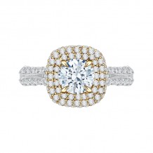 Shah Luxury 14K Two-Tone Gold Round Diamond Double Halo Engagement Ring (Semi-Mount)