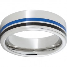 Serinium Pipe Cut Band with One 1mm Blue Inlay and One 1mm Black Inlay