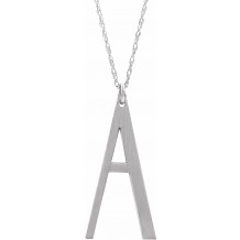14K White Block Initial A 16-18 Necklace with Brush Finish