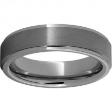 Rugged Tungsten  6mm Flat Grooved Edge Band and Satin Finish