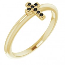 14K Yellow .03 CTW Black Diamond Stackable Cross Ring