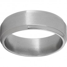 Titanium Flat Band with Grooved Edges and a Stone Finish