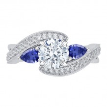 Shah Luxury 14K White Gold Round Diamond and Sapphire Engagement Ring (Semi-Mount)