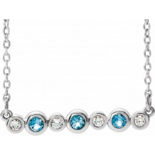 14K White Aquamarine & .08 CTW Diamond Bezel-Set Bar 16-18 Necklace