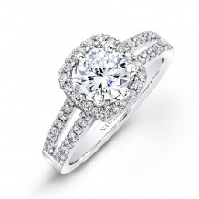 18k White Gold Split Shank Square Halo Diamond Engagement Ring