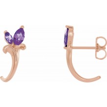 14K Rose Amethyst Floral-Inspired J-Hoop Earrings