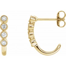 14K Yellow 1/4 CTW Diamond J-Hoop Earrings