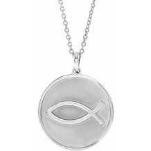 14K White 20.3x18.4 mm Ichthus (Fish) 16-18 Necklace