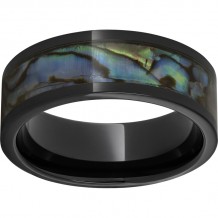 Black Diamond Ceramic Pipe Cut Band with Abalone Inlay