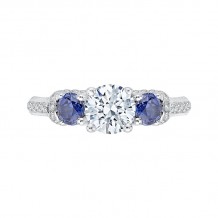 Shah Luxury 14K White Gold Euro Shank Round Diamond and Sapphire Three-Stone Engagement Ring (Semi-Mount)