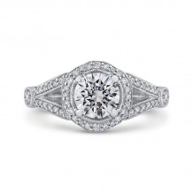 Shah Luxury 14K White Gold Round Diamond Floral Halo Engagement Ring with Split Shank (Semi-Mount)