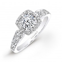 18k White Gold Pave Square Halo Diamond Engagement Ring
