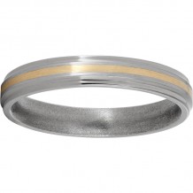 Titanium Flat Grooved Edge Band with a 1mm 14K Yellow Gold Inlay and Satin Finish
