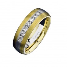 14k Yellow & White Gold Brushed Channel Diamond Men's Band