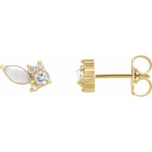 14K Yellow Australian Opal & 1/6 CTW Diamond Cluster Earrings