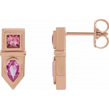 14K Rose Pink Multi-Gemstone Geometric Bar Drop Earrings