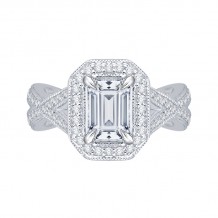 Shah Luxury 14K White Gold Emerald Cut Diamond Halo Engagement Ring with Split Shank (Semi-Mount)