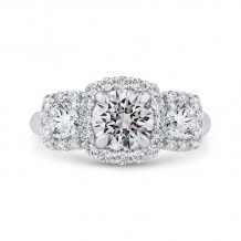 Shah Luxury 14K White Gold Round Cut Diamond Three-Stone Halo Engagement Ring (Semi-Mount)