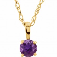 14K Yellow 3 mm Round Amethyst Youth Birthstone 14 Necklace