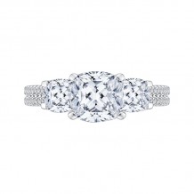 Shah Luxury Cushion Cut Diamond with Sapphire Three-Stone Cathedral Style Engagement Ring In 14K White Gold...