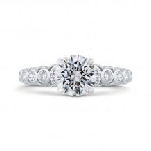 Shah Luxury 14K White Gold Bezel Set Round Diamond Engagement Ring with Milgrain (Semi-Mount)