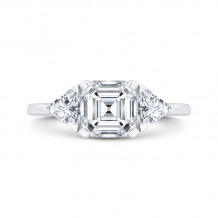 Shah Luxury 14K White Gold Three Stone Engagement Ring Center Asscher with Trillion sides Diamond